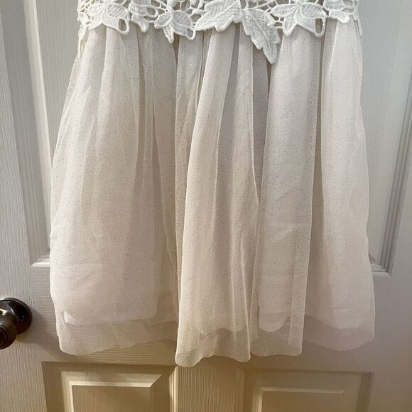 H&M Cream Floral Lace and Tulle Dress Gold Glitter Holiday Girls Size 8-9 - Picture 4 of 13